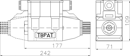 HD-G03 底板安裝尺寸圖，ISO 4401-05（D05/NG10）安裝面，標示 P A B T 油口